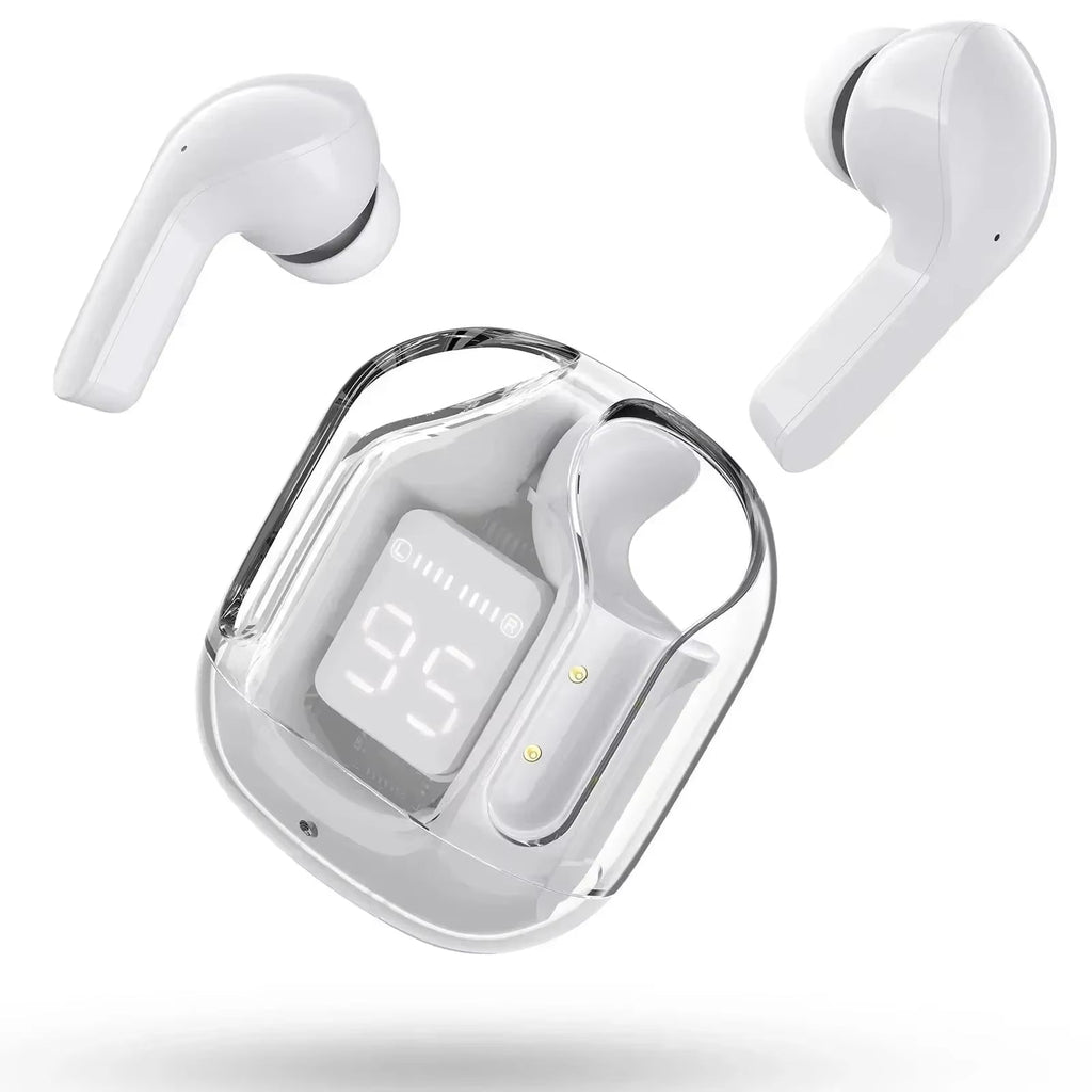 CrystalBeats BT30: Transparent TWS Bluetooth 5.3 Earbuds with Digital Display & Noise Canceling